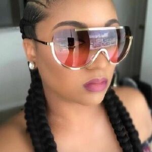 Shield Elegant Gold and Pink Women's Sunglasses